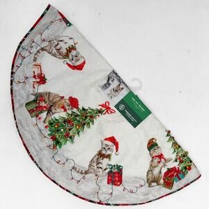 Humane Society NEW Mini Tree Skirt 22" White Cat Holiday Table Top Beaded